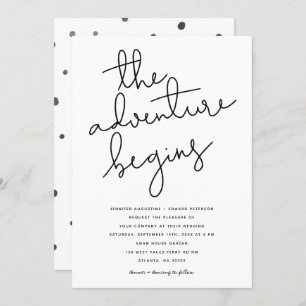 the adventure begins modern wedding invitation