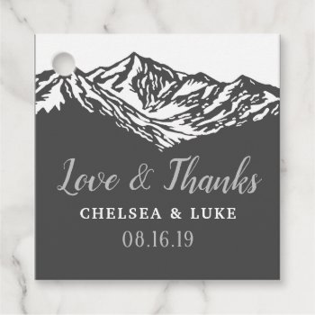 The Adventure Begins Mountain Gray Thank You Favor Tags by prettypicture at Zazzle