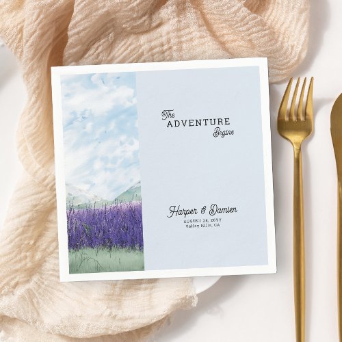 The Adventure Begins Mountain Lavender Wedding Napkins