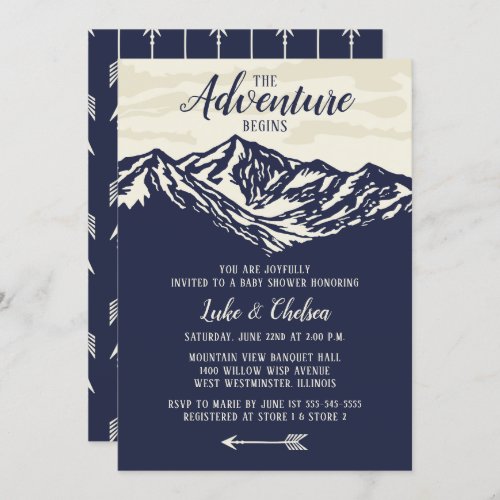 The Adventure Begins Mountain Rustic Baby Shower Invitation