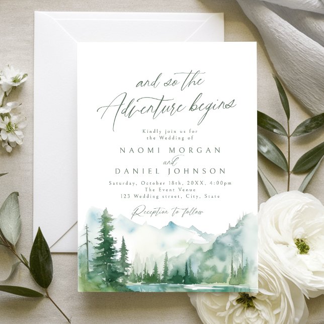 The Adventure Begins Mountain Rustic Wedding Invitation (The Adventure Begins Mountain Rustic Wedding Invitation)