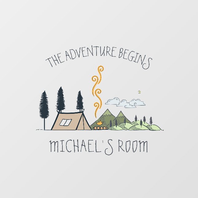 The Adventure Begins | Mountain Sketch Monogram Wall Decal (Front)