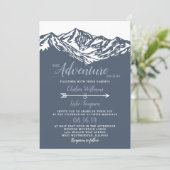 The Adventure Begins Mountain Wedding Dusty Blue Invitation (Standing Front)
