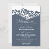 The Adventure Begins Mountain Wedding Dusty Blue Invitation (Front)