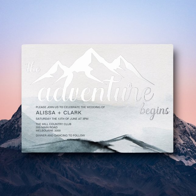 The Adventure Begins Mountain Wedding Foil Invitation (Creator Uploaded)