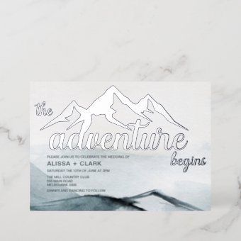 The Adventure Begins Mountain Wedding Foil Invitation | Zazzle