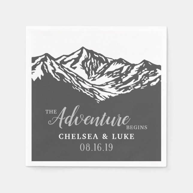The Adventure Begins Mountain Wedding Napkins (Front)