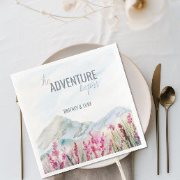 The Adventure Begins Mountain Wedding Watercolor Paper Dinner Napkins