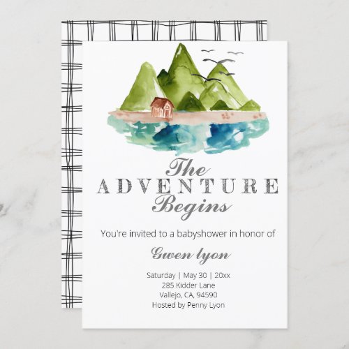 The adventure begins moutain baby shower invite