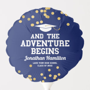 The Adventure Begins Navy Blue Grad Party Balloon