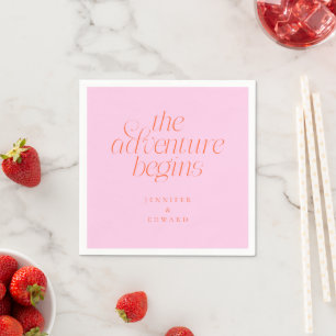 The Adventure Begins Orange Pink Modern Typography Napkins