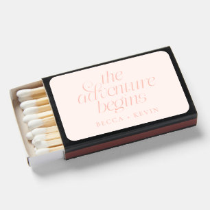 The Adventure Begins Peach Wedding Favor Matchboxes