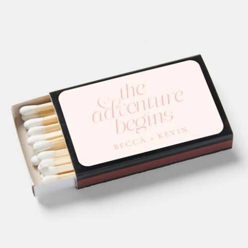 The Adventure Begins Peach Wedding Favor Matchboxes