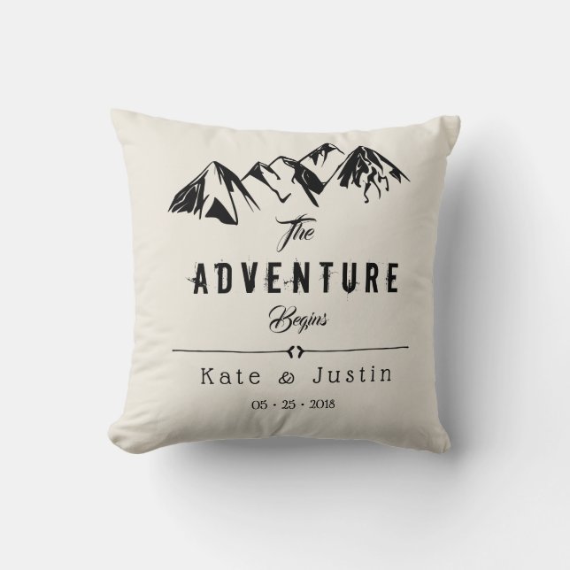 The Adventure Begins⎢ Personalized Throw Pillow (Front)