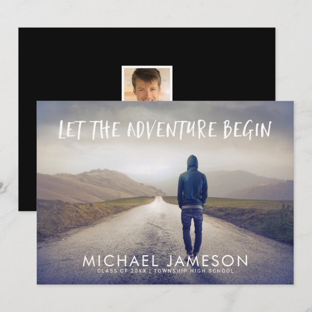 The Adventure Begins Photo Graduation Party Invitation (Front/Back)