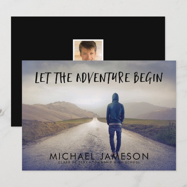 The Adventure Begins Photo Graduation Party Invitation (Front/Back)