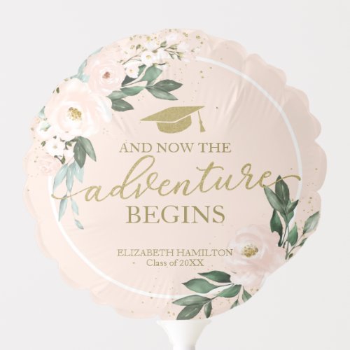 The Adventure Begins Pink Blush Floral Grad Party  Balloon
