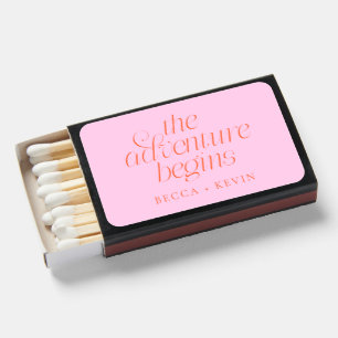 The Adventure Begins Pink Orange Wedding Favor Matchboxes