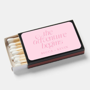 The Adventure Begins Pink Wedding Favor Matchboxes