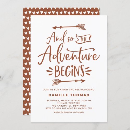 The Adventure Begins Quote Terracotta Baby Shower Invitation