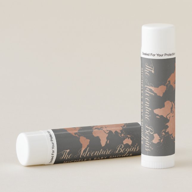 The Adventure Begins Rust Copper World Map Lip Balm (Front)