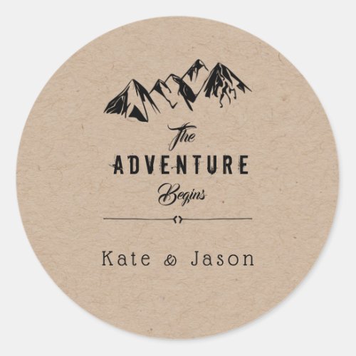 The Adventure Begins Rustic Round Sticker