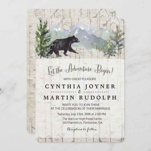 The Adventure Begins Rustic Wedding Invitation (Front/Back)