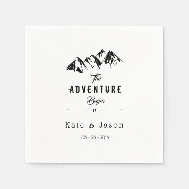 The Adventure Begins ⎥Rustic Wedding Napkins (Front)