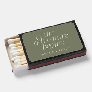 The Adventure Begins Sage Green Wedding Favor Matchboxes