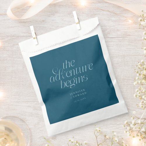 The Adventure Begins Teal Minimalist Wedding Favor Bag