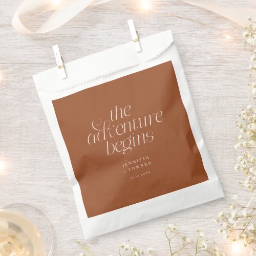 The Adventure Begins Terracotta Minimalist Wedding Favor Bag