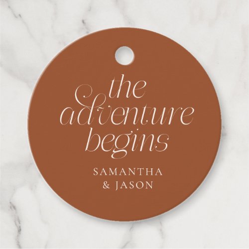 The Adventure Begins Terracotta Wedding Favor Tags