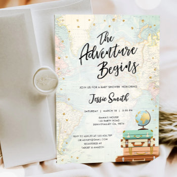 The Adventure Begins Travel Couples Baby Shower Invitation by Anietillustration at Zazzle