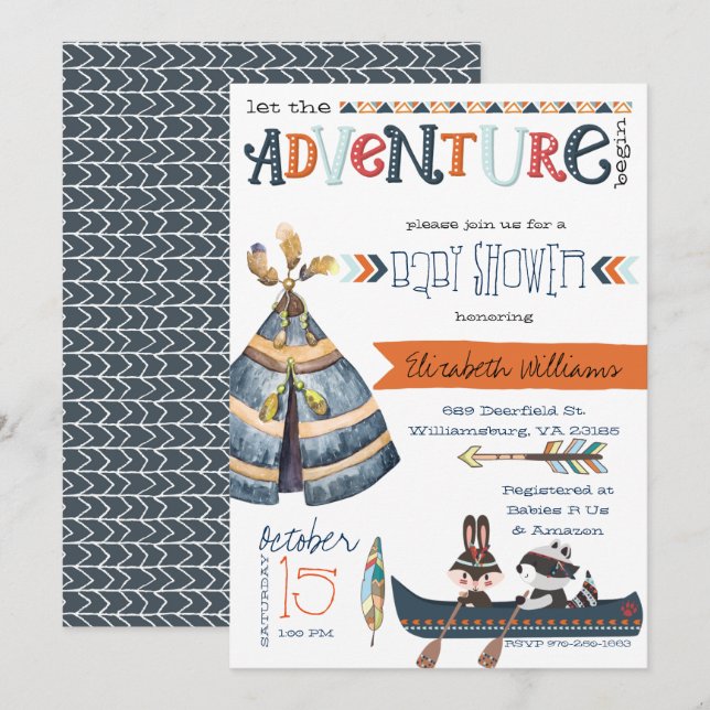 The Adventure Begins - Tribal Baby Shower Invitation (Front/Back)