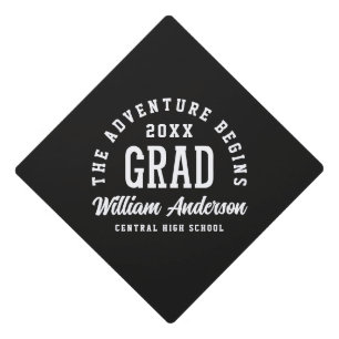 The Adventure Begins Varsity Typography Script  Graduation Cap Topper