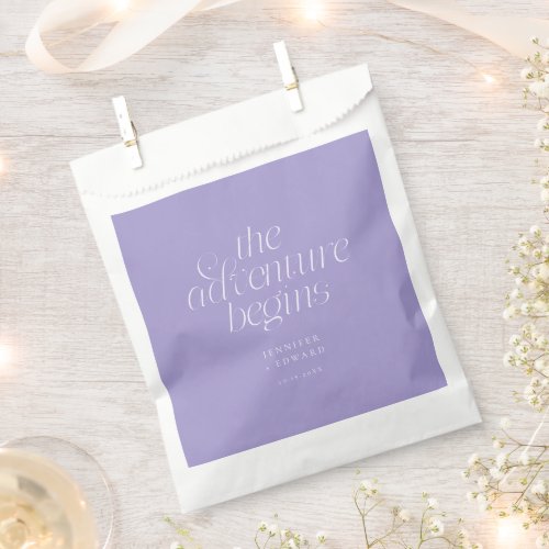 The Adventure Begins Violet Minimalist Wedding Favor Bag