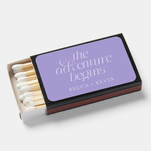The Adventure Begins Violet Wedding Favor Matchboxes