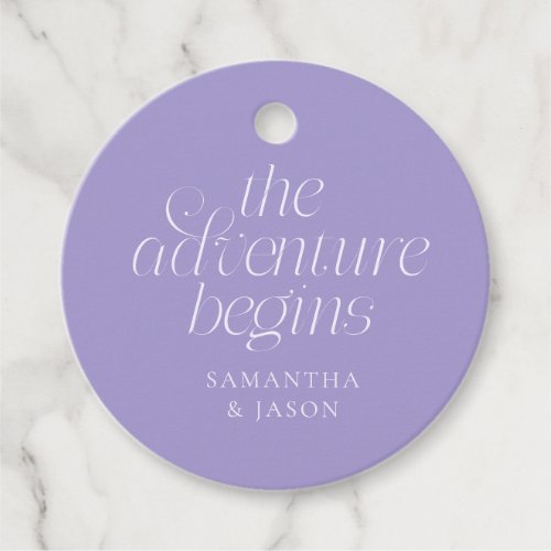 The Adventure Begins Violet Wedding Favor Tags