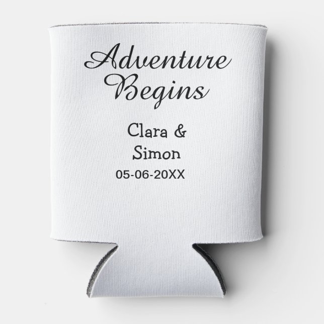 The adventure begins wedding couple name datsimple can cooler (Front)