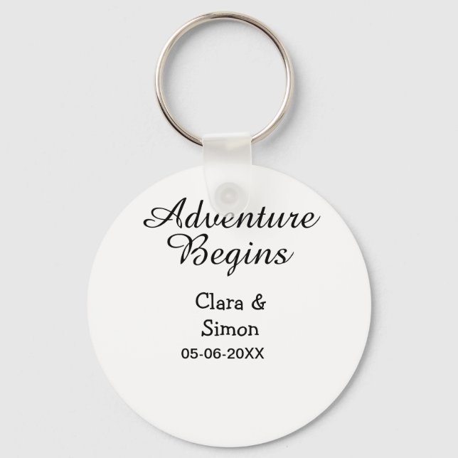 The adventure begins wedding couple name datsimple keychain (Front)
