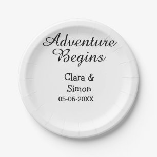 The adventure begins wedding couple name datsimple paper plates