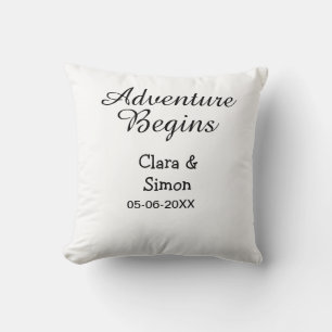 The adventure begins wedding couple name datsimple throw pillow
