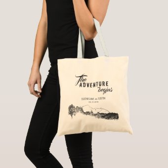 The Adventure Begins ⎥Wedding Favor Tote Bag | Zazzle