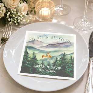 The Adventure Begins Wedding Mountains Deer Pines Napkins