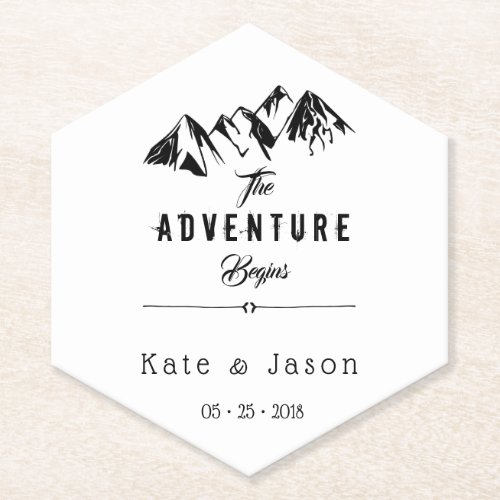 The Adventure Begins Wedding Paper Coaster