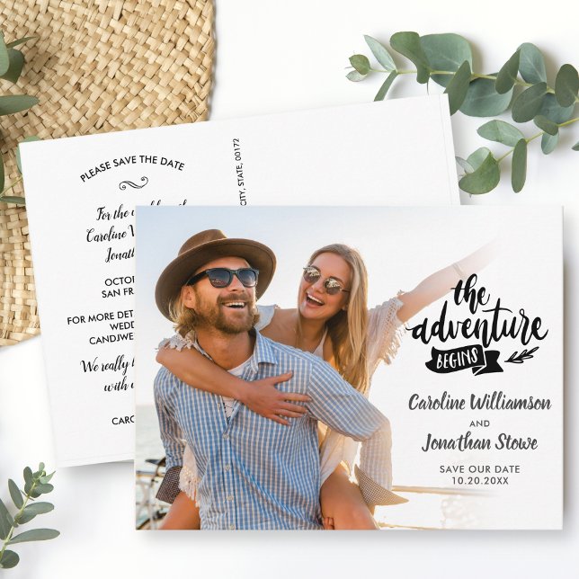 The Adventure Begins Wedding Save the Date Photo Postcard (Creator Uploaded)