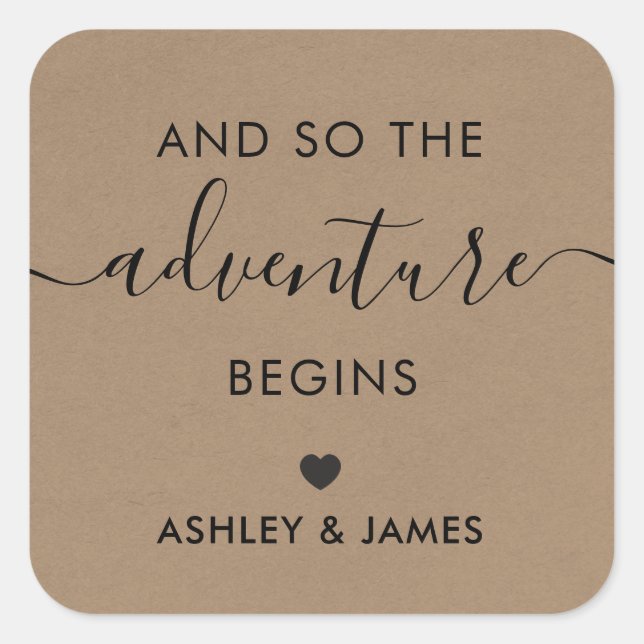 The Adventure Begins, Wedding Welcome Sticker, Square Sticker (Front)