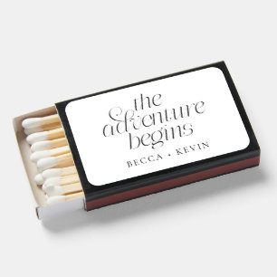 The Adventure Begins White Wedding Favor Matchboxes