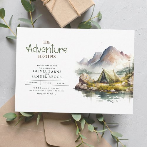 The Adventure Begins Wild Nature Mountains Wedding Invitation