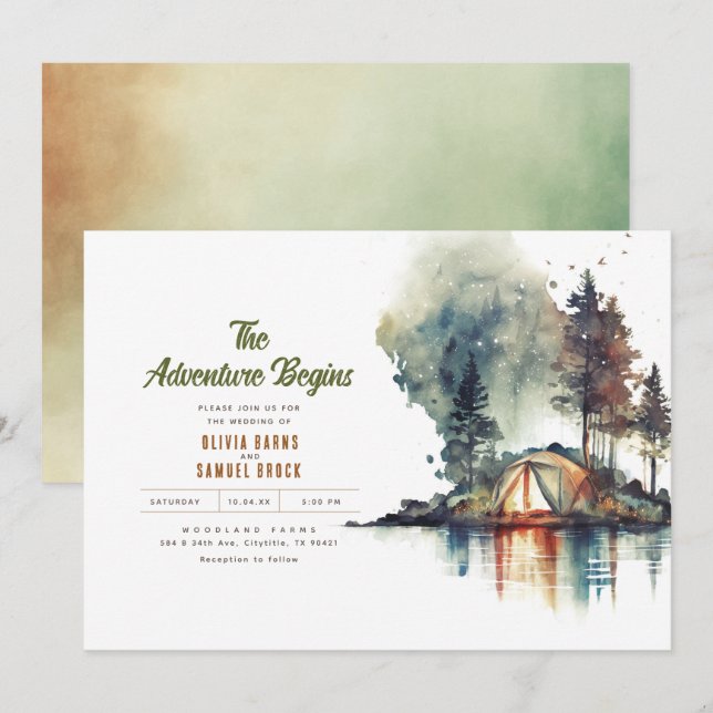 The Adventure Begins Wild Nature Woodland Wedding Invitation (Front/Back)